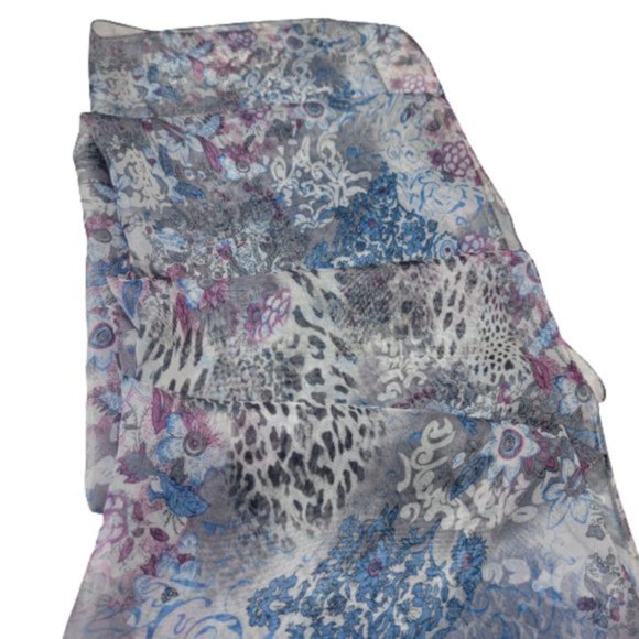 Blue Floral Print Fashion Rectangular Scarf - Picture 2 of 7